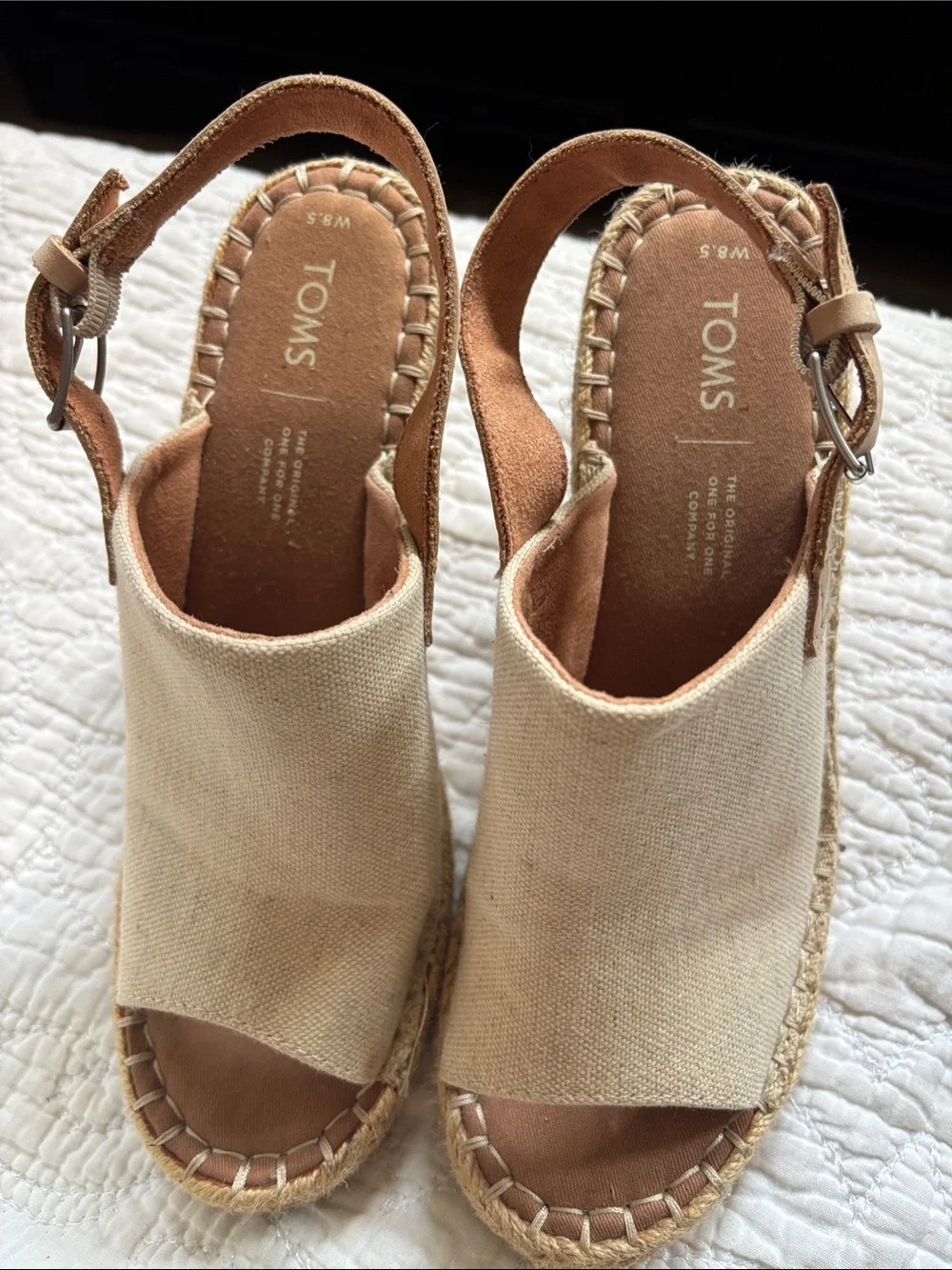 Toms Beige Canvas Espadrille Wedge Sandals